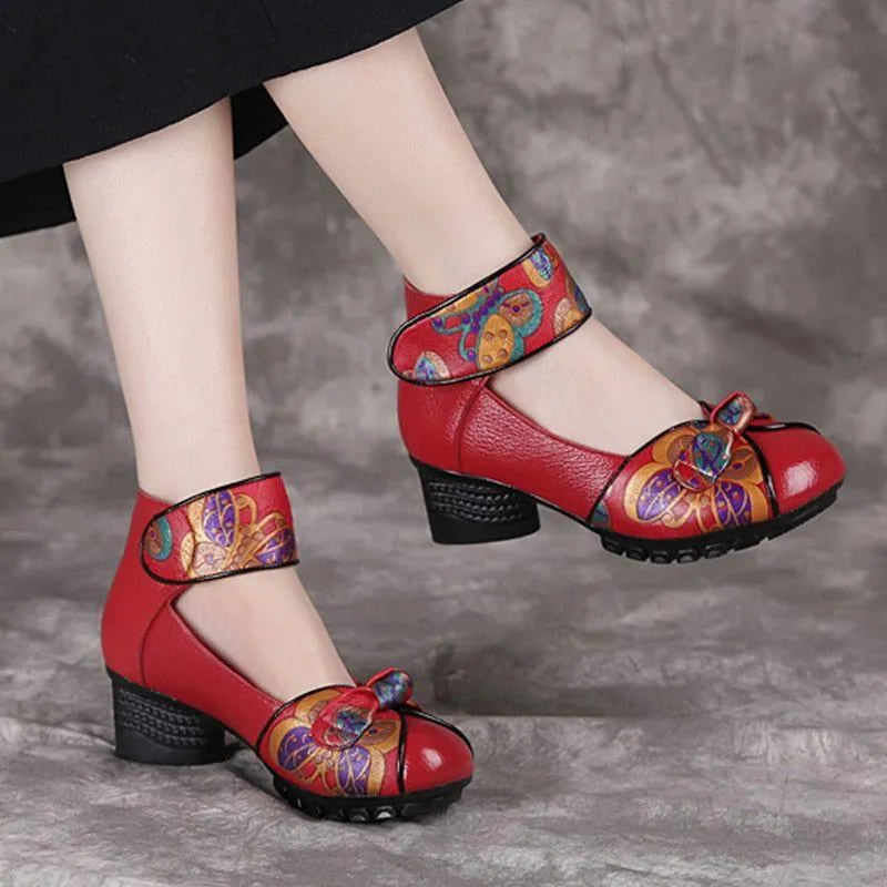 Women's Retro Leather Pumps High Heel Casual Shoes