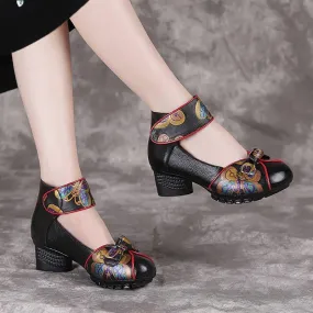 Women's Retro Leather Pumps High Heel Casual Shoes